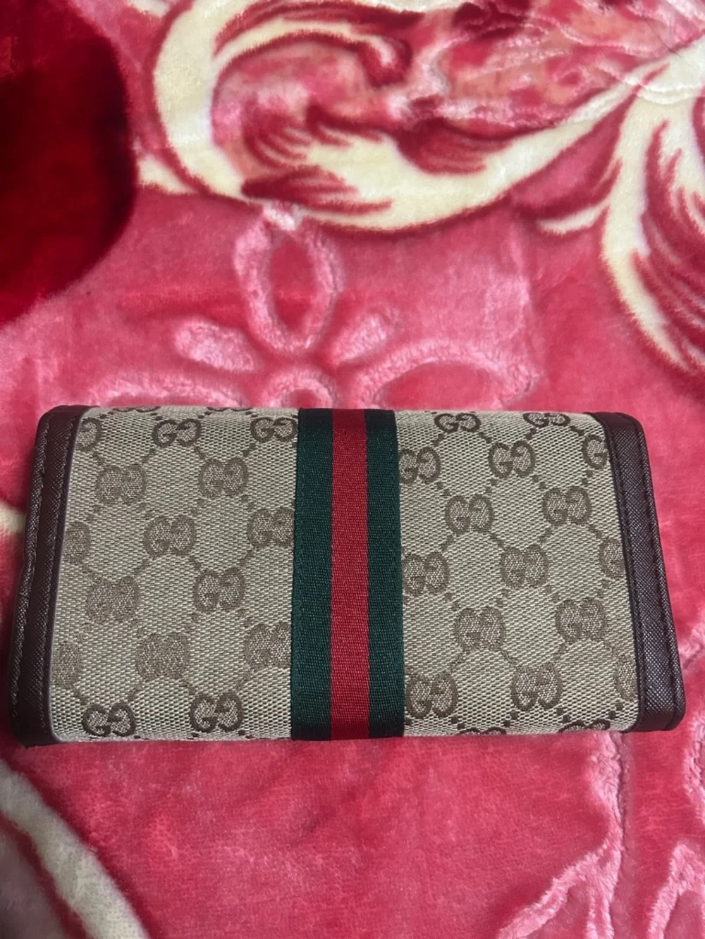 Gucci Beige Monogram Continental Wallet with Green-Red Web and Brown Trim - Picture 5 of 5